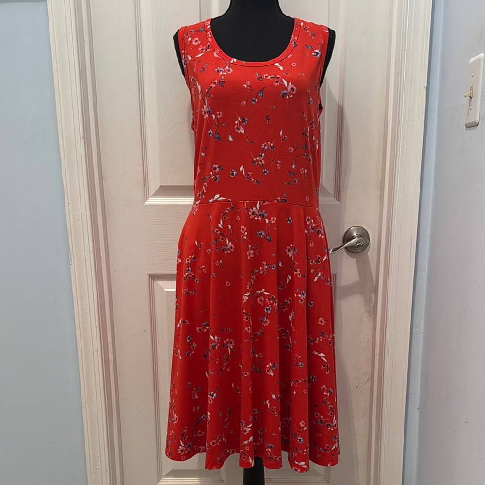 LuLaRoe Red Sleeveless Scoop Neck Midi Dress